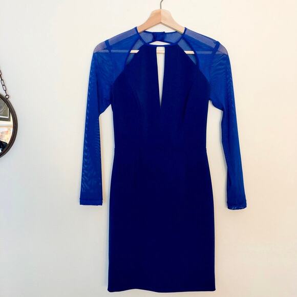 Jay Godfrey Long Sleeve Mesh Cutout Mini Dress - Picture 1 of 6